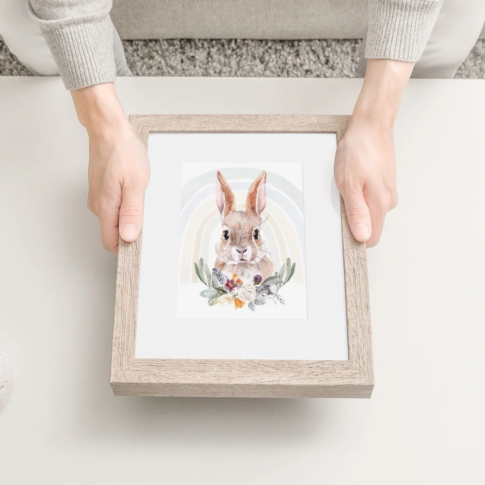 Watercolor Floral Bunny Wall Art Illustration Print Poster Card Unframed - Picture 9 of 14